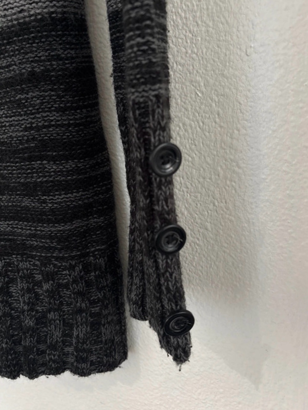 Say What? Gray Ombre V-Neck Sweater with Buttoned Shawl Collar - Picture 5 of 5